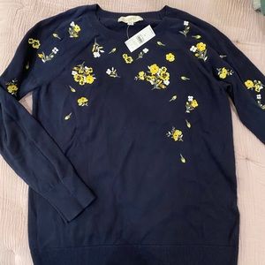 Loft NWT Navy and floral embroidered sweater